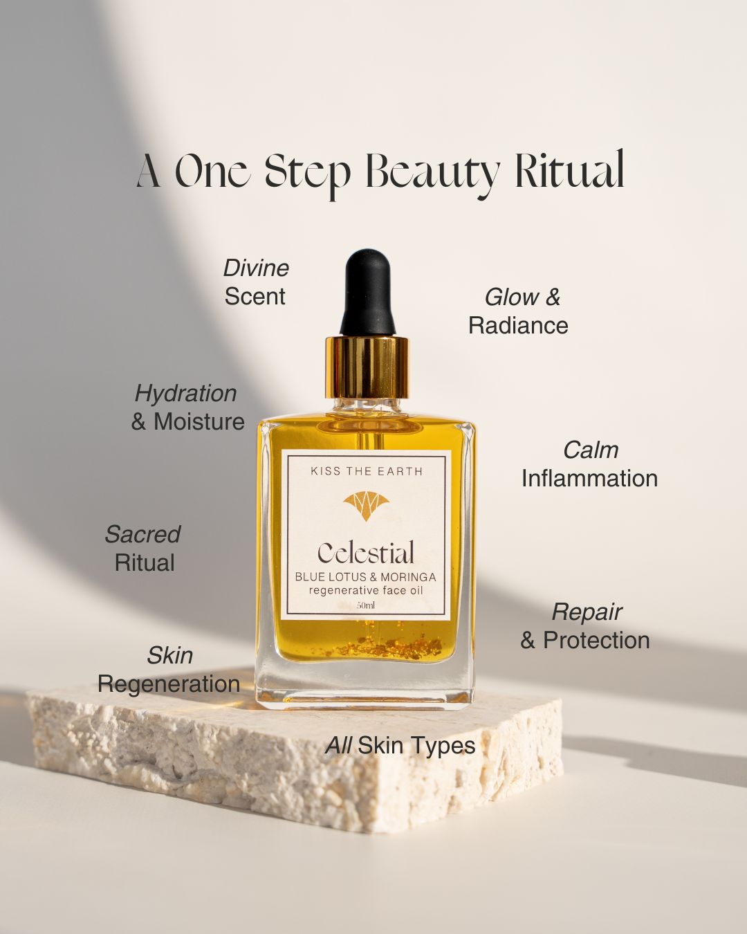 Celestial regenerative face Oil Bottle, a ritual face oil for. hydrated skin glowing skin.