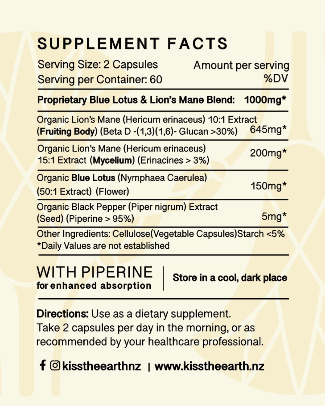 Cognitive support capsules with Blue Lotus and mycelium – New Zealand wellness product, supplement for anxiety NZ natural