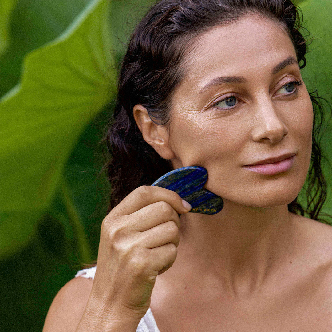 Lapis Lazuli gua sha ritual, face relaxation, skincare ritual 