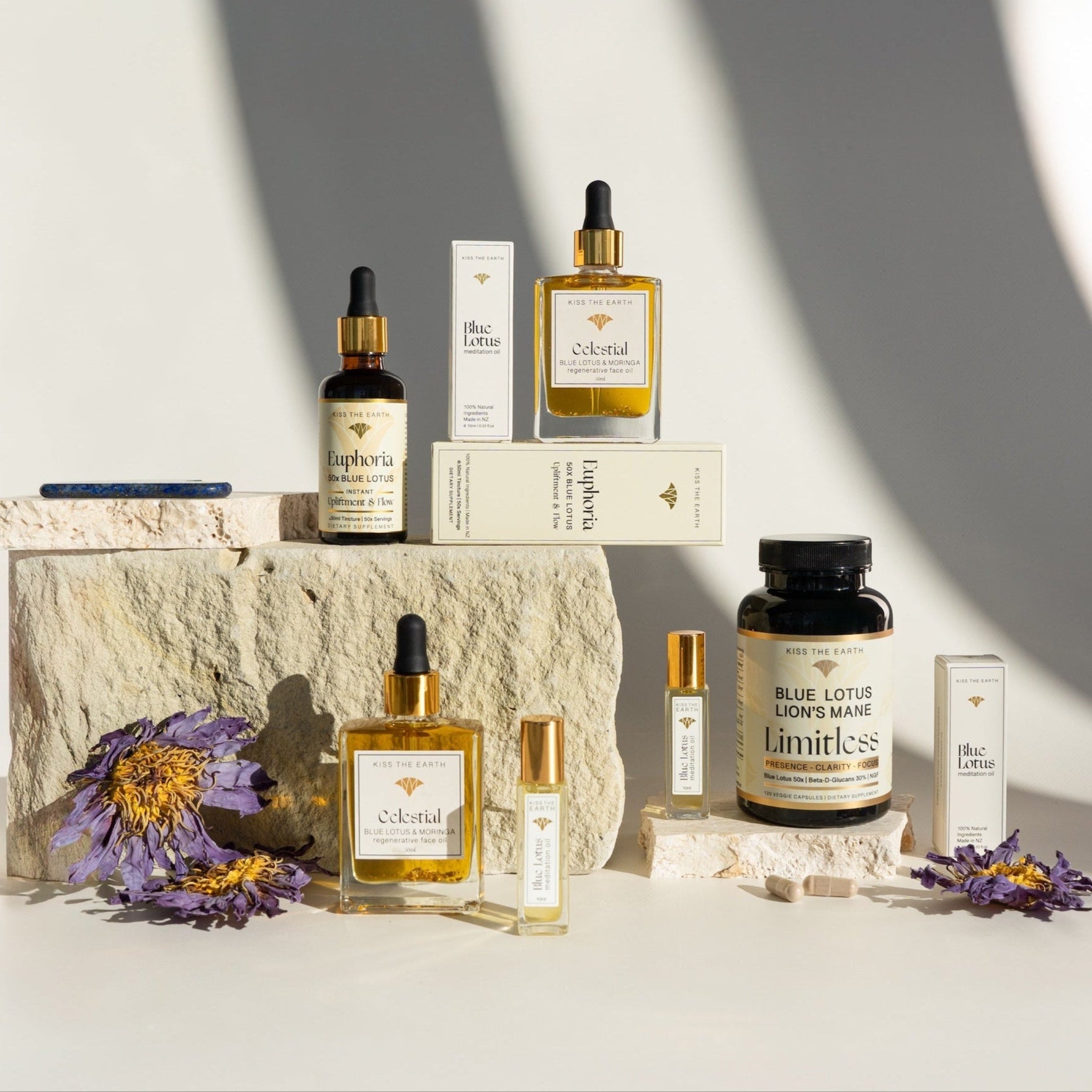 Kiss_the_Earth_- blue lotus products , blue lotus and lion's mane, celestial face il, euphoria blue lotus tincture