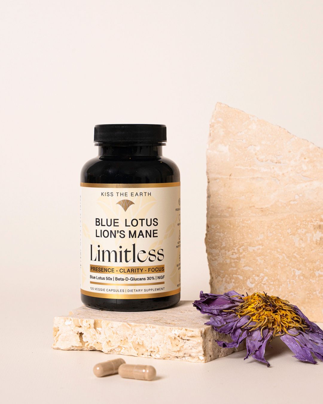 Limitless Blue Lotus and Lion’s Mane brain support capsules – organic nootropic supplement for focus, energy, and mood

